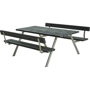 undefined, ALPHA Kombimöbel, LxT 1170 x 1850 mm, mit 2 Rückenlehnen, grau, Gruppensitzbank für 6 Personen, LxT 1770 x 1850 mm, ReTex-Planken, mit Rückenlehnen, grau