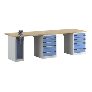 EUROKRAFTpro, EUROKRAFTpro Werkbank, Baukastensystem, 8 Schubladen, 1 Schraubstock linksseitig, BxT 3000 x 900 mm, eurokraft pro Werkbank, Baukastensystem Serie 7000, 8 Schubladen, 1 Schraubstock linksseitig, BxT 3000 x 900 mm