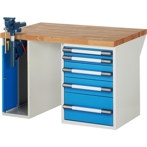 EUROKRAFTpro, EUROKRAFTpro Werkbank, Baukastensystem, 5 Schubladen, 1 Schraubstock linksseitig, BxT 1250 x 900 mm, eurokraft pro Werkbank, Baukastensystem Serie 7000, 5 Schubladen, 1 Schraubstock linksseitig, BxT 1250 x 900 mm