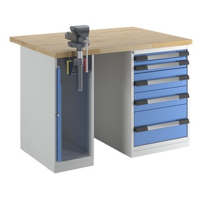 EUROKRAFTpro, EUROKRAFTpro Werkbank, Baukastensystem, 5 Schubladen, 1 Schraubstock linksseitig, BxT 1250 x 900 mm, eurokraft pro Werkbank, Baukastensystem Serie 7000, 5 Schubladen, 1 Schraubstock linksseitig, BxT 1250 x 900 mm