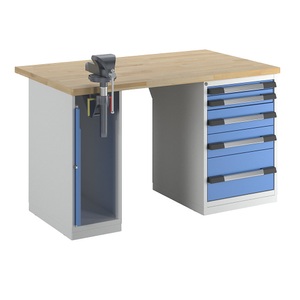 EUROKRAFTpro, EUROKRAFTpro Werkbank, Baukastensystem, 5 Schubladen, 1 Schraubstock linksseitig, BxT 1500 x 900 mm, eurokraft pro Werkbank, Baukastensystem Serie 7000, 5 Schubladen, 1 Schraubstock linksseitig, BxT 1500 x 900 mm