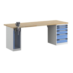 EUROKRAFTpro, EUROKRAFTpro Werkbank, Baukastensystem, 5 Schubladen, 1 Schraubstock linksseitig, BxT 2500 x 900 mm, eurokraft pro Werkbank, Baukastensystem Serie 7000, 5 Schubladen, 1 Schraubstock linksseitig, BxT 2500 x 900 mm