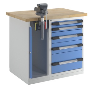 EUROKRAFTpro, EUROKRAFTpro Werkbank, Baukastensystem, 5 Schubladen, 1 Schraubstock linksseitig, BxT 1000 x 700 mm, eurokraft pro Werkbank, Baukastensystem Serie 7000, 5 Schubladen, 1 Schraubstock linksseitig, BxT 1000 x 700 mm