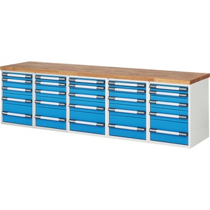 EUROKRAFTpro, EUROKRAFTpro Werkbank, Baukastensystem, 25 Schubladen, BxT 3000 x 700 mm, eurokraft pro Werkbank, Baukastensystem Serie 7000, 25 Schubladen, BxT 3000 x 700 mm