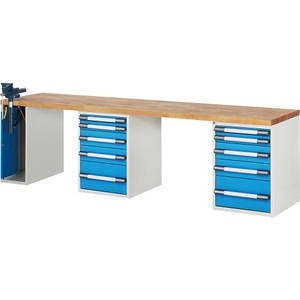 EUROKRAFTpro, EUROKRAFTpro Werkbank, Baukastensystem, 10 Schubladen, 1 Schraubstock linkseitig, BxT 3000 x 700 mm, eurokraft pro Werkbank, Baukastensystem Serie 7000, 10 Schubladen, 1 Schraubstock linkseitig, BxT 3000 x 700 mm