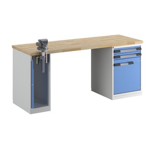 EUROKRAFTpro, EUROKRAFTpro Werkbank, Baukastensystem, 2 Schubladen, 1 Tür, 1 Schraubstock linksseitig, BxT 2000 x 700 mm, eurokraft pro Werkbank, Baukastensystem Serie 7000, 2 Schubladen, 1 Tür, 1 Schraubstock linksseitig, BxT 2000 x 700 mm