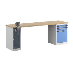 EUROKRAFTpro, EUROKRAFTpro Werkbank, Baukastensystem, 2 Schubladen, 1 Tür, 1 Schraubstock linksseitig, BxT 2500 x 700 mm, eurokraft pro Werkbank, Baukastensystem Serie 7000, 2 Schubladen, 1 Tür, 1 Schraubstock linksseitig, BxT 2500 x 700 mm