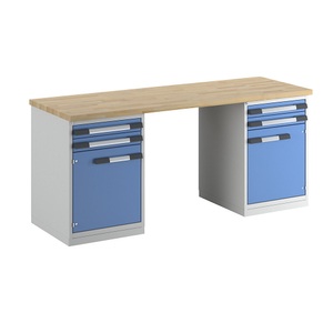 EUROKRAFTpro, EUROKRAFTpro Werkbank, Baukastensystem, 4 Schubladen, 2 Türen, BxT 2000 x 700 mm, eurokraft pro Werkbank, Baukastensystem Serie 7000, 4 Schubladen, 2 Türen, BxT 2000 x 700 mm