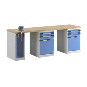 EUROKRAFTpro, EUROKRAFTpro Werkbank, Baukastensystem, 4 Schubladen, 2 Türen, 1 Schraubstock linksseitig, BxT 2500 x 700 mm, eurokraft pro Werkbank, Baukastensystem Serie 7000, 4 Schubladen, 2 Türen, 1 Schraubstock linksseitig, BxT 2500 x 700 mm