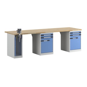 EUROKRAFTpro, EUROKRAFTpro Werkbank, Baukastensystem, 4 Schubladen, 2 Türen, 1 Schraubstock linksseitig, BxT 3000 x 900 mm, eurokraft pro Werkbank, Baukastensystem Serie 7000, 4 Schubladen, 2 Türen, 1 Schraubstock linksseitig, BxT 3000 x 900 mm