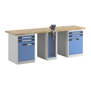 EUROKRAFTpro, EUROKRAFTpro Werkbank, Baukastensystem, 4 Schubladen, 2 Türen, 1 Schraubstock mittig, BxT 2500 x 700 mm, eurokraft pro Werkbank, Baukastensystem Serie 7000, 4 Schubladen, 2 Türen, 1 Schraubstock mittig, BxT 2500 x 700 mm