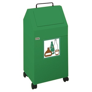 undefined, Wertstoffbehälter Volumen 45 l, BxHxT 320 x 710 x 310 mm, fahrbar Stahlblech, grün RAL 6024, Wertstoffbehälter mit Einwurfklappe, Volumen 45 l, BxHxT 320 x 710 x 310 mm, fahrbar, grün RAL 6024