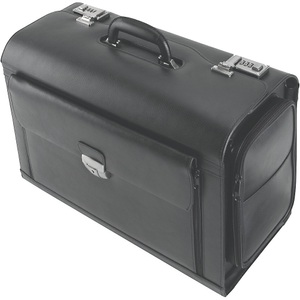 undefined, Pilotenkoffer 5 Fächer, 2 Seitentaschen schwarz, Alassio Pilotenkoffer, mit Tragegriff, mit Laptopfach, Rindleder, schwarz