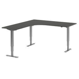undefined, Handseilwinde mit Schneckengetriebe, Hublast 900 kg, Stahl, Aluminiumguss, Schreibtisch Atlanta, elektrisch höhenverstellbar, L-Form, BxT 1800 x 2000 mm, dunkelgrau/silber, links