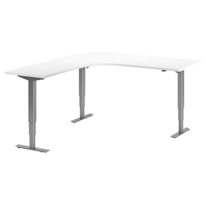 undefined, Eckschreibtisch Atlanta, elektrische Höhenverstellung, links, BxT 1800 x 2000 mm, weiß/silber, Schreibtisch Atlanta, elektrisch höhenverstellbar, L-Form, BxT 1800 x 2000 mm, weiß/silber, links