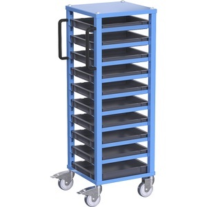 eurokraft pro, eurokraft pro Euro-Transportwagen CustomLine, für Behälter-LxB 400 x 300 mm, blau, mit 10 Kästen, 50 mm hoch, eurokraft pro Euro-Transportwagen CustomLine, für Behälter-LxB 400 x 300 mm, blau, mit 10 Kästen, 50 mm hoch