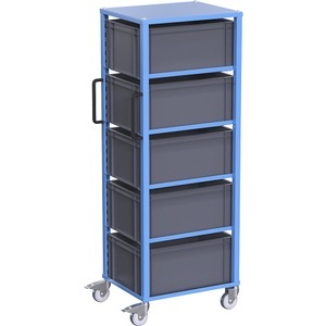 eurokraft pro, eurokraft pro Euro-Transportwagen CustomLine, für Behälter-LxB 600 x 400 mm, blau, mit 5 Kästen, 270 mm hoch, eurokraft pro Euro-Transportwagen CustomLine, für Behälter-LxB 600 x 400 mm, blau, mit 5 Kästen, 270 mm hoch