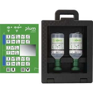Plum®, PLUM 4923 Augenspülwandbox mit 1 x 500 ml pH Neutral Duo und 1 x 1.000 ml Augenspülflasche Duo 1 Set, iBox Wandbox mit Sichtfenster und Tragegriff, 2 x 500 ml 0,9 % NaCl, steril