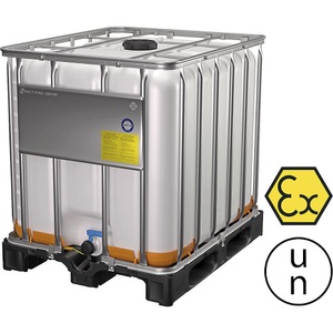 undefined, IBC-Container, geerdet für EX-Zone 1 + 2 auf Kunststoffpalette, IBC Container, 1000 Liter, EX-Schutz, Chemikalien- und UV-beständig, Kunststoffpalette, B 1200 x T 1000 x H 1163 mm, natur