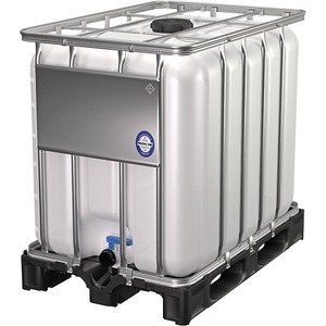 undefined, IBC-Container, Schiebehahnventil, Volumen 600 l, natur, auf Kunststoffpalette, IBC Container, 600 Liter, HDPE, stapelbar, Auslaufventil, auf Kunststoffpalette, B 1200 x T 800 x H 1013 mm