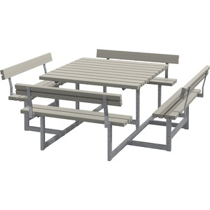 undefined, Gruppensitzbank für 8 Personen, LxT 2240 x 2240 mm, mit 4 Rückenlehnen, graubraun, Gruppensitzbank für 8 Personen, LxT 2240 x 2240 mm, mit 4 Rückenlehnen, graubraun