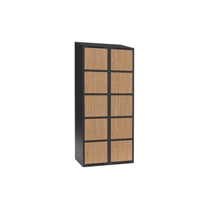 undefined, Schließfachschrank Fydor, 5 Fächer, grau / Eiche, B 800 mm, 2 Abteile, schräge Dachform, Zylinderschloss, Schließfachschrank Fydor, 5 Fächer, grau / Eiche, B 800 mm, 2 Abteile, schräge Dachform, Zylinderschloss
