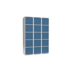 undefined, Schließfachschrank Fydor, 5 Fächer, lichtgrau / brillantblau, B 1200 mm, 3 Abteile, flache Dachform, Zylinderschloss, Schließfachschrank Fydor, 5 Fächer, lichtgrau / brillantblau, B 1200 mm, 3 Abteile, flache Dachform, Zylinderschloss