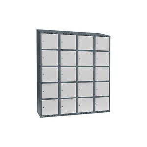 undefined, Schließfachschrank Fydor, 5 Fächer, blaugrau / lichtgrau, B 1200 mm, 4 Abteile, schräge Dachform, Zylinderschloss, Schließfachschrank Fydor, 5 Fächer, blaugrau / lichtgrau, B 1200 mm, 4 Abteile, schräge Dachform, Zylinderschloss