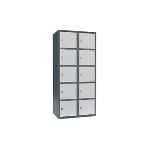 undefined, Schließfachschrank Fydor, 5 Fächer, blaugrau / lichtgrau, B 800 mm, 2 Abteile, flache Dachform, Vorhängeschloss, Schließfachschrank Fydor, 5 Fächer, blaugrau / lichtgrau, B 800 mm, 2 Abteile, flache Dachform, Vorhängeschloss