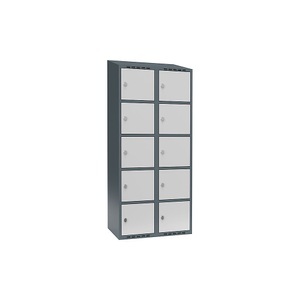 undefined, Schließfachschrank Fydor, 5 Fächer, blaugrau / lichtgrau, B 800 mm, 2 Abteile, schräge Dachform, Vorhängeschloss, Schließfachschrank Fydor, 5 Fächer, blaugrau / lichtgrau, B 800 mm, 2 Abteile, schräge Dachform, Vorhängeschloss