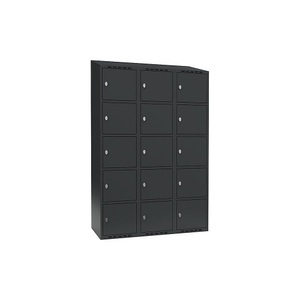 undefined, Schließfachschrank Fydor, 5 Fächer, grau, B 1200 mm, 3 Abteile, schräge Dachform, Vorhängeschloss, Schließfachschrank Fydor, 5 Fächer, grau, B 1200 mm, 3 Abteile, schräge Dachform, Vorhängeschloss