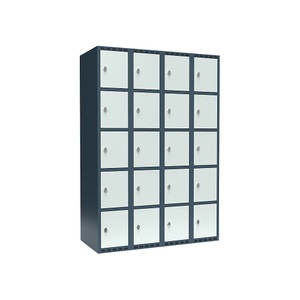 undefined, Schließfachschrank Fydor, 5 Fächer, blaugrau / lichtgrau, B 1200 mm, 4 Abteile, flache Dachform, Vorhängeschloss, Schließfachschrank Fydor, 5 Fächer, blaugrau / lichtgrau, B 1200 mm, 4 Abteile, flache Dachform, Vorhängeschloss