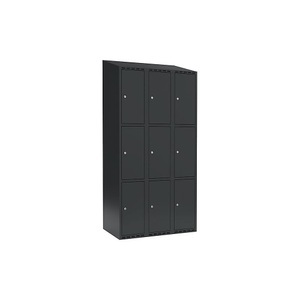 undefined, Schließfachschrank Fydor, 3 Fächer, grau, B 900 mm, 3 Abteile, schräge Dachform, Zylinderschloss, Schließfachschrank Fydor, 3 Fächer, grau, B 900 mm, 3 Abteile, schräge Dachform, Zylinderschloss