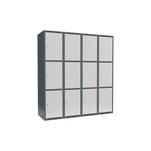 undefined, Schließfachschrank Fydor, 3 Fächer, blaugrau / lichtgrau, B 1200 mm, 4 Abteile, flache Dachform, Zylinderschloss, Schließfachschrank Fydor, 3 Fächer, blaugrau / lichtgrau, B 1200 mm, 4 Abteile, flache Dachform, Zylinderschloss