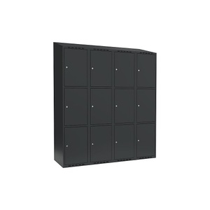 undefined, Schließfachschrank Fydor, 3 Fächer, grau, B 1200 mm, 4 Abteile, schräge Dachform, Zylinderschloss, Schließfachschrank Fydor, 3 Fächer, grau, B 1200 mm, 4 Abteile, schräge Dachform, Zylinderschloss