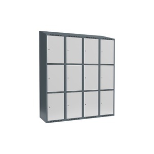 undefined, Schließfachschrank Fydor, 3 Fächer, blaugrau / lichtgrau, B 1200 mm, 4 Abteile, schräge Dachform, Zylinderschloss, Schließfachschrank Fydor, 3 Fächer, blaugrau / lichtgrau, B 1200 mm, 4 Abteile, schräge Dachform, Zylinderschloss