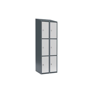 undefined, Schließfachschrank Fydor, 3 Fächer, blaugrau / lichtgrau, B 600 mm, 2 Abteile, schräge Dachform, Vorhängeschloss, Schließfachschrank Fydor, 3 Fächer, blaugrau / lichtgrau, B 600 mm, 2 Abteile, schräge Dachform, Vorhängeschloss