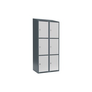 undefined, Schließfachschrank Fydor, 3 Fächer, blaugrau / lichtgrau, B 800 mm, 2 Abteile, schräge Dachform, Vorhängeschloss, Schließfachschrank Fydor, 3 Fächer, blaugrau / lichtgrau, B 800 mm, 2 Abteile, schräge Dachform, Vorhängeschloss