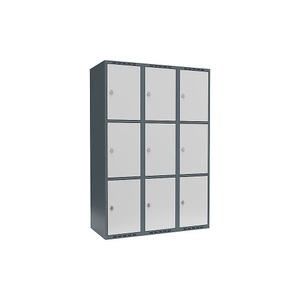 undefined, Schließfachschrank Fydor, 3 Fächer, blaugrau / lichtgrau, B 1200 mm, 3 Abteile, flache Dachform, Vorhängeschloss, Schließfachschrank Fydor, 3 Fächer, blaugrau / lichtgrau, B 1200 mm, 3 Abteile, flache Dachform, Vorhängeschloss