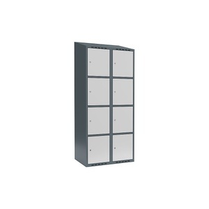 undefined, Schließfachschrank Fydor, 4 Fächer, blaugrau / lichtgrau, B 800 mm, 2 Abteile, schräge Dachform, Zylinderschloss, Schließfachschrank Fydor, 4 Fächer, blaugrau / lichtgrau, B 800 mm, 2 Abteile, schräge Dachform, Zylinderschloss