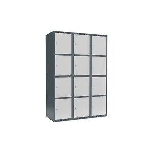 undefined, Schließfachschrank Fydor, 4 Fächer, blaugrau / lichtgrau, B 1200 mm, 3 Abteile, flache Dachform, Zylinderschloss, Schließfachschrank Fydor, 4 Fächer, blaugrau / lichtgrau, B 1200 mm, 3 Abteile, flache Dachform, Zylinderschloss