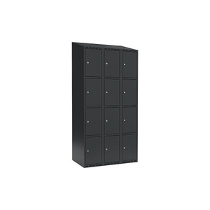 undefined, Schließfachschrank Fydor, 4 Fächer, grau, B 900 mm, 3 Abteile, schräge Dachform, Zylinderschloss, Schließfachschrank Fydor, 4 Fächer, grau, B 900 mm, 3 Abteile, schräge Dachform, Zylinderschloss