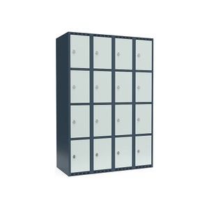 undefined, Schließfachschrank Fydor, 4 Fächer, blaugrau / lichtgrau, B 1200 mm, 4 Abteile, flache Dachform, Vorhängeschloss, Schließfachschrank Fydor, 4 Fächer, blaugrau / lichtgrau, B 1200 mm, 4 Abteile, flache Dachform, Vorhängeschloss