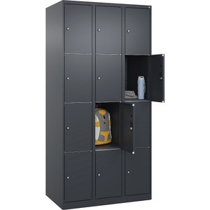 CP, C+P Schließfachschrank Classic PLUS, 3 Abteile, grau, B 900 mm, 12 Fächer, mit Bodengleitern, C+P Schließfachschrank Classic PLUS, 3 Abteile, grau, B 900 mm, 12 Fächer, mit Bodengleitern
