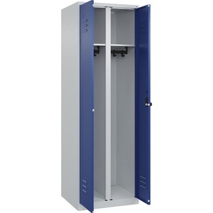 CP, C+P Schwarz-Weiß-Spind Classic PLUS, 1 Abteil, lichtgrau / enzianblau, HxB 1850 x 600 mm, mit Bodengleitern, Drehriegel, C+P Schwarz-Weiß-Spind Classic PLUS, 1 Abteil, lichtgrau / enzianblau, HxB 1850 x 600 mm, mit Bodengleitern, Drehriegel