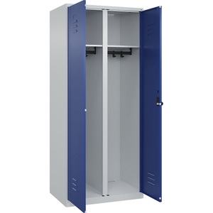 CP, C+P Schwarz-Weiß-Spind Classic PLUS, 1 Abteil, lichtgrau / enzianblau, HxB 1850 x 800 mm, mit Bodengleitern, Drehriegel, C+P Schwarz-Weiß-Spind Classic PLUS, 1 Abteil, lichtgrau / enzianblau, HxB 1850 x 800 mm, mit Bodengleitern, Drehriegel