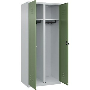 CP, C+P Schwarz-Weiß-Spind Classic PLUS, 1 Abteil, lichtgrau / resedagrün, HxB 1850 x 800 mm, mit Bodengleitern, Drehriegel, C+P Schwarz-Weiß-Spind Classic PLUS, 1 Abteil, lichtgrau / resedagrün, HxB 1850 x 800 mm, mit Bodengleitern, Drehriegel