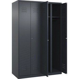 CP, C+P Schwarz-Weiß-Spind Classic PLUS, 2 Abteile, grau, HxB 1850 x 1200 mm, mit Bodengleitern, Zylinderschloss, C+P Schwarz-Weiß-Spind Classic PLUS, 2 Abteile, grau, HxB 1850 x 1200 mm, mit Bodengleitern, Zylinderschloss