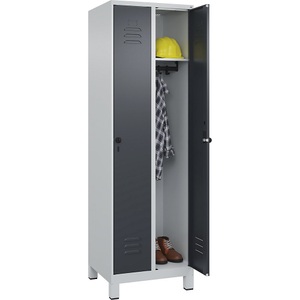 C+P Spind Classic PLUS, 2 Abteile, lichtgrau / grau, B 600 mm, mit Füßen, Drehriegel