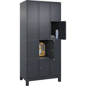 CP, C+P Schließfachschrank Classic PLUS, 3 Abteile, grau, B 900 mm, 12 Fächer, mit Füßen, C+P Schließfachschrank Classic PLUS, 3 Abteile, grau, B 900 mm, 12 Fächer, mit Füßen